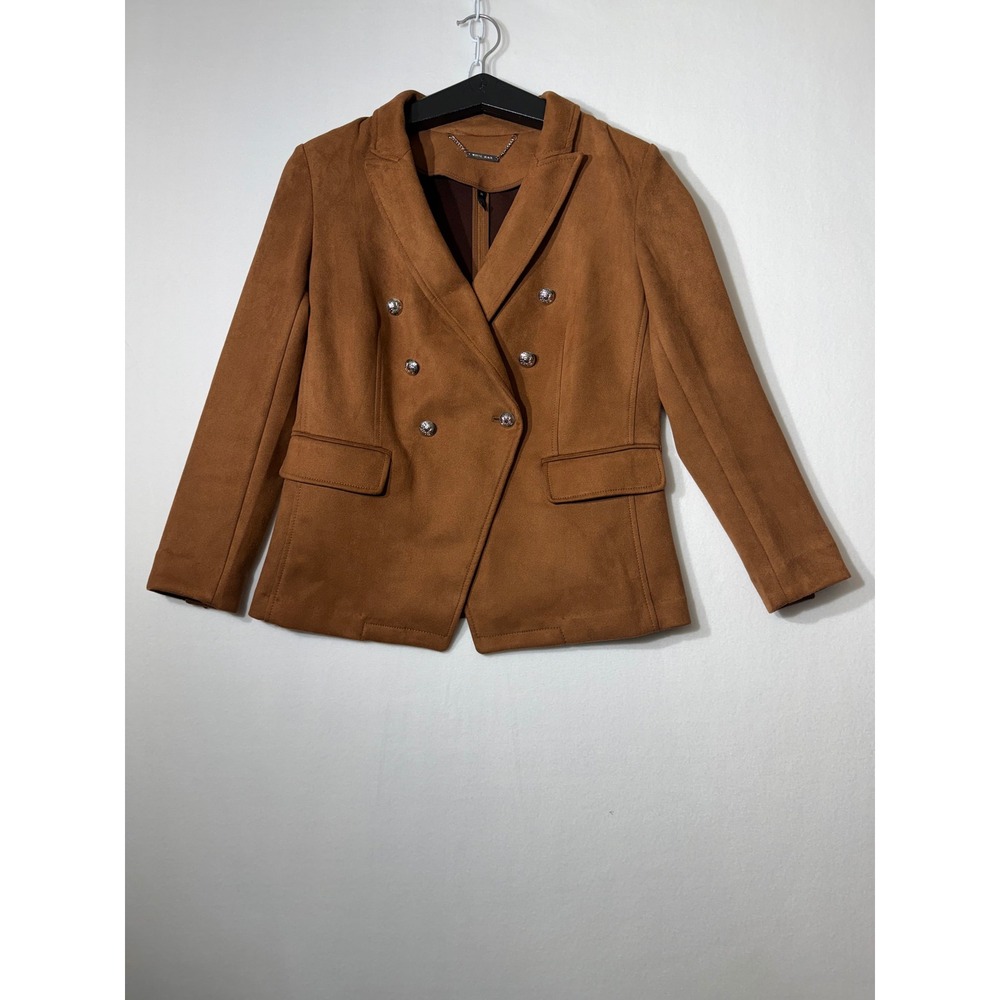 White House Black Market Studio Blazer Cognac Faux Suede Double Breasted Size 10